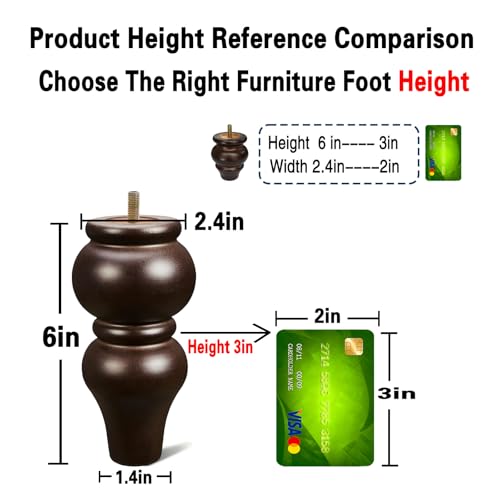 SHANJUE 6 Inch Sofa Legs Wood Round Furniture Feet for Dresser Couch, 4PC - size: 6 inch