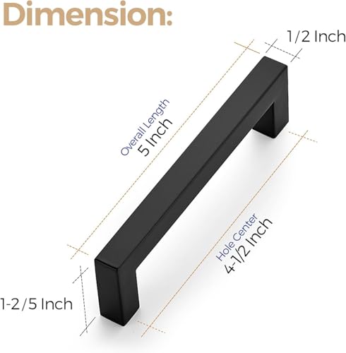 Ravinte Matte Black Cabinet Handles Square Pulls 4-1/2 Inch 3 Pack - size: 5 Inch (4-1/2 Inch Hole Center)