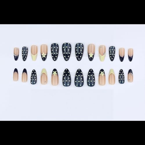 Short Almond Press On Nails Blue Yellow with Y2K Star Polka Dot - color: Style23