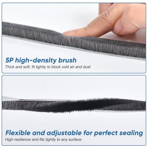YoleShy 33 Ft Brush Weather Stripping Door Seal Strong Self-Adhesive Weather Stripping Window Seal Soundproofing Windproof Dustproof 0.35 in Wide x 0.2 in Thick, Grey - size: 0.35 x 0.2 inches