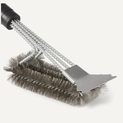 Amazon Basics Grill Brush and Scraper with Deluxe Handle, BBQ Cleaning Tool for Gas, Infrared, Charcoal, Porcelain Grills, Outdoor Grill Accessories - size: Grill Scraper and Brush