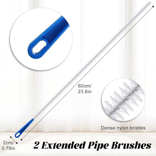 SHENLIU 2pcs Drain Cleaning Brush, Extra Long Sink Drain Clog Brush 23.6inch Snake Drain Hair Removal Tool for Toilet, Kitchen Sink, Bathroom Tub, Shower, Sewer Drain