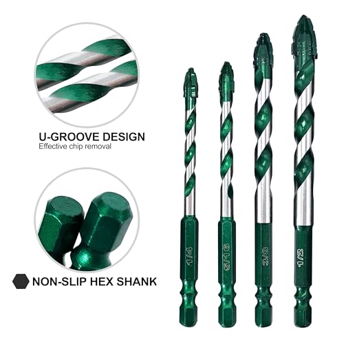 FEWELL Serrated Eccentric Masonry Drill Bit 10pcs, Tile Drill Bit 1/8”-1/2”