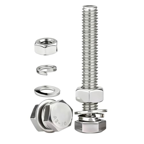 (4sets) 3/8-16x5 Hex Head Assorted Bolts, Nuts, Flat & Lock Washers, 304 Stainless Steel Hex Screws Nuts and Bolts Assortment Kit,Fully Threaded - size: 3/8-16x5