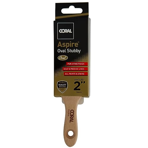 Coral 31753 Aspire 2 inch Paint Brush Professional Firm Angled Cut with Oval Stubby Short Profile for Fast Accurate Cutting-in Ultra-Smooth Finish with Trade Emulsion or Gloss FSC Wood Handle - size: 2 inch, style: Angled Cut Stubby Handle