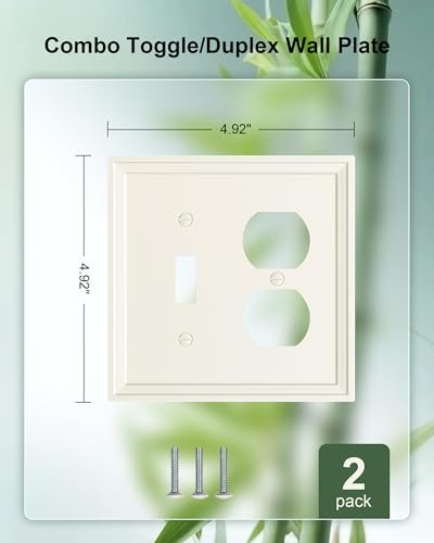 2-Pack Natural Bamboo Fiber Combo Toggle/Duplex Light Switch Cover Plate - color: Light Almond, size: 1 Toggle/1 Duplex 2PK