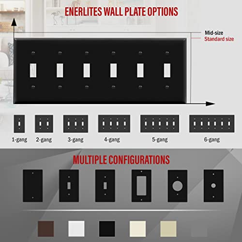 ENERLITES Six Gang Light Switch Wall Plate, Toggle Switch Plate, 6-Gang Standard Size 4.50" x 11.81", Unbreakable Polycarbonate Thermoplastic, 8816-BK, Black - color: Black, size: Standard Size