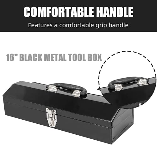2Pack Portable Tool Box, Metal Tool Box, 4 Non-Slip Foot Pads, Ideal for Trailer, Mechanic, DIY-ers, Car Toolbox, Workshops, Garages, Repair Shops,Black - size: 2P-16.7in-Black
