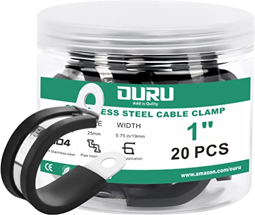 OURU 1 Inch Cable Clamps, Rubber Coated Insulated Clamps, 20pcs, 25mm - size: 20pcs - 1"