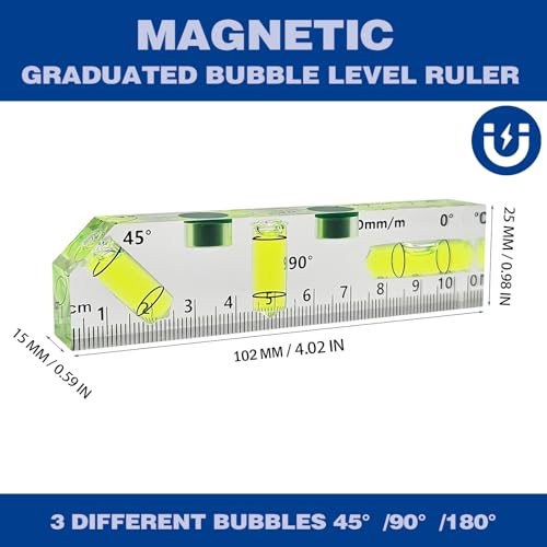 GEONASSUR 102mm Magnetic Acrylic T-Type Torpedo Level, 2 Vials Pocket Level