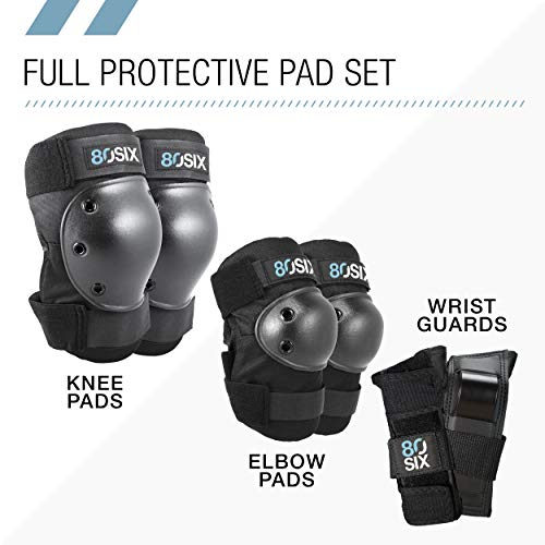 80SIX Multi-Sport Pad Set– Protective Gear for Skateboarding, Biking, Roller Skating, and Scooter - color: Black, size: 8+ Small/Medium