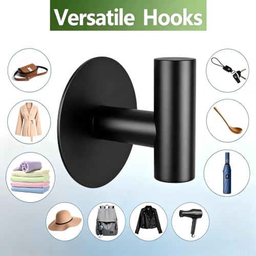 Self-Adhesive Coat Hooks, Stainless Steel Heavy Duty Wall Hooks, Towel Hooks for Hanging Robes, Aprons, Coats and Hats in Bathrooms,Kitchens and Hotels(2 Pack, Black) - color: Black, size: Adhesive "T" Shape- 2 Pack