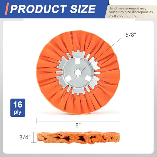 8" Airway Buffing Wheel, Orange, 5/8" Arbor Hole, 16-Ply Medium Polish Wheel for Aluminum & Metal Polishing-1pc - color: Medium 1pc, size: 16plys