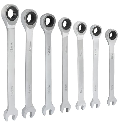 7 Pcs Metric Ratchet Wrench Set, 6/7/8/9/10/11/13mm 72-Tooth - size: 6 mm, 7 mm, 8 mm, 9 mm, 10 mm, 11 mm, 13 mm set