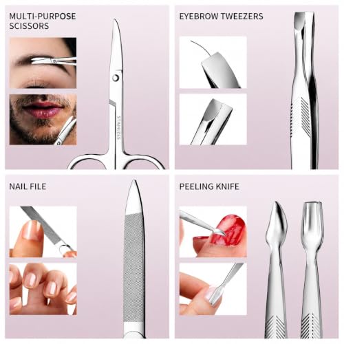 ZIZZON Nail Clippers Kit Manicure Pedicure Set with Holographic Case(Pink) - color: Pink