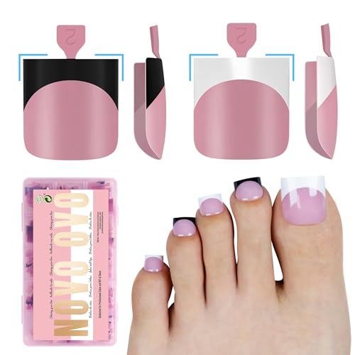Halloween Black and White Mix Color French Tip Toe Nail Tips Press on, Sharp Square Pre-Designed Soft Gel False Toenail Extension, Medium Fake Toenails, Full Cover Acrylic for DIY x 15 Sizes 240 pcs - color: Sharp Square Black and White French Tip Mix