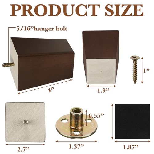 Hoteam 8 Pcs 4 Inch Square Wood Furniture Legs Couch Sofa Feet, Brown - size: 4 Inch