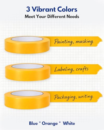 3Rolls Painters Tape 1 Inch Wide Orange Masking Tape for Painting 55Yards - color: Orange