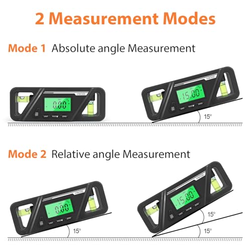 Shkalacar Digital Angle Finder Protractor, Magnetic Base with LED Display and Automatic Shut Off, for Wood Processing and Vehicle Repairing Billet Protractor Level Tool (Black) - color: Black