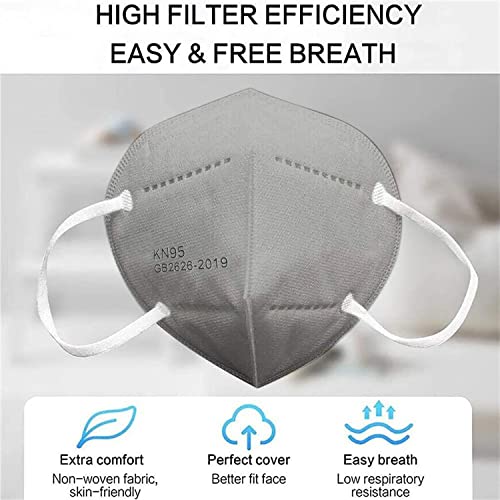 LEMENT 50PCS KN95 Face Mask, Cup Dust Masks with Elastic Ear Loops(Grey) - color: Adult-50 Pack-grey
