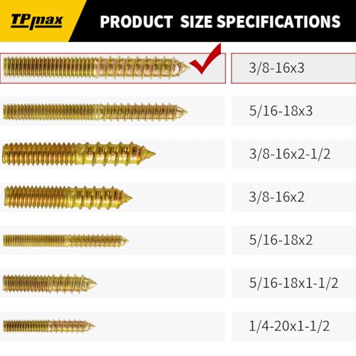 TPmax 10 Pack 3/8-16 x 3 Inch Hanger Bolts Double Headed Bolts Self-Tapping Screw Hanger Bolts for Furniture (3/8-16" x 3") - size: 3/8-16" x 3"