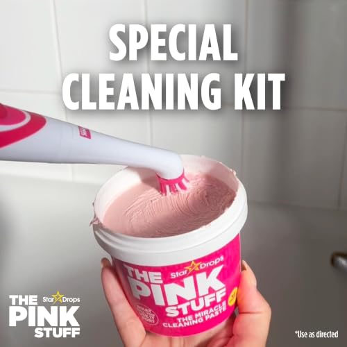 Stardrops - The Pink Stuff - The Miracle Scrubber Kit - 2 Tubs of The Miracle Cleaning Paste With Electric Scrubber Tool and 4 Cleaning Brush Heads, 6 Piece Set