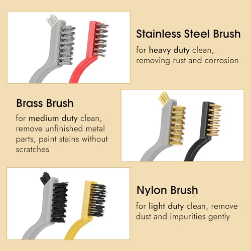 Wire Brush for Cleaning, Small Brass Steel Nylon Brush, Metal Rust Remover - color: Grey+3 Mixed Color
