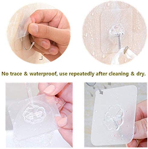 Transparent Adhesive Hooks 30 lb(Max), Waterproof and Oilproof Reusable Seamless Hooks, Heavy Duty Wall Hook for Kitchen Bathroom Office (8 Pack) Transparen