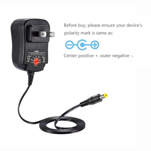 Belker 12W 3V 4.5V 5V 6V 7.5V 9V 12V Adjustable Voltage Universal AC/DC Adapter Power Supply for Household Electronics,Micro USB - 1A Max. [BN]