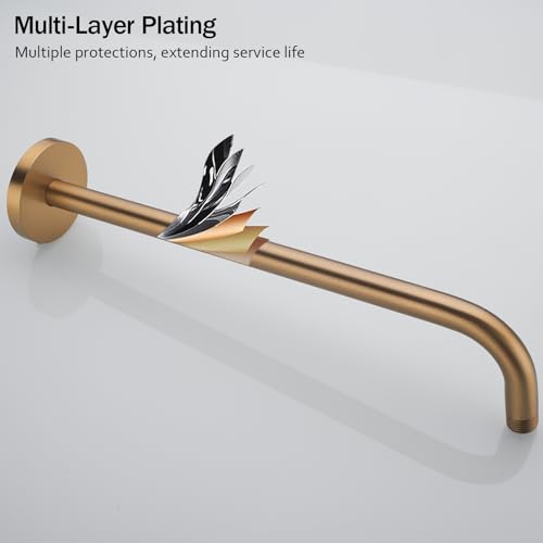 RANDOM 16 Inch Shower Arm with Flange,Stainless Steel 90 Degree Rain Shower Head Extension Arm,Wall-Mounted Shower Head Arm for Fixed Shower Head,Champagne Bronze.RD91018-16CB - color: 16″Champagne Bronze(Round Flange)