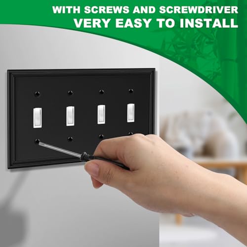 Matte Black Decorative Quad Toggle Light Switch Covers Wall Plate - size: 4 Toggle 1 Pack