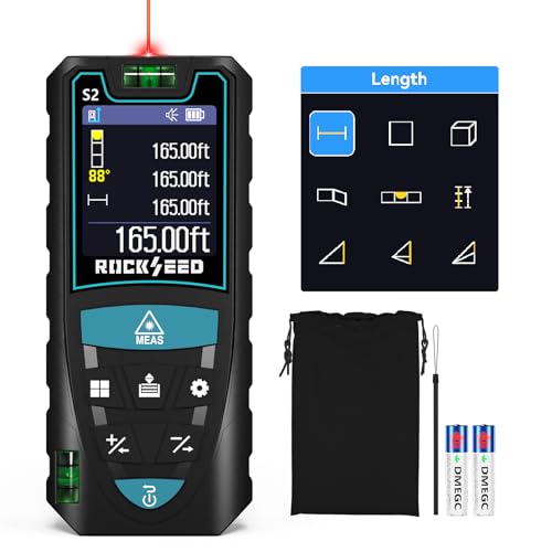 Laser Measuring Tool 165ft, RockSeed S2C Red Beam Laser Measure with Rotatable HD IPS Color Screen, 12 Measurement Modes, 3 Leveling Modes, 5 Units Switchable, for Stake Marking - color: Red Laser