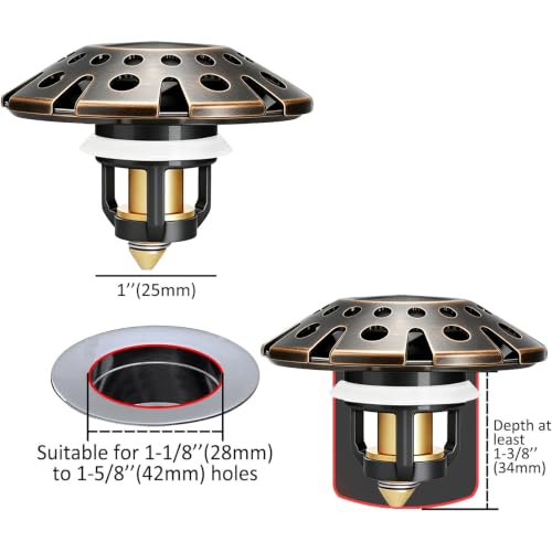 AzWzz Bathroom Sink Drain Strainer, 3 in 1 Pop Up Bathroom Sink Stopper - color: Oil Rubbed Bronze