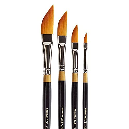 KINGART Premium 4 pc. Original Gold 9800 Series Dagger Striper Artist Brush Set, Synthetic Golden TaklonHair for Acrylic, Oil, Gouache Paint, Short Handle, 4 Sizes: 1/8", 1/4", 3/8", 1/2"