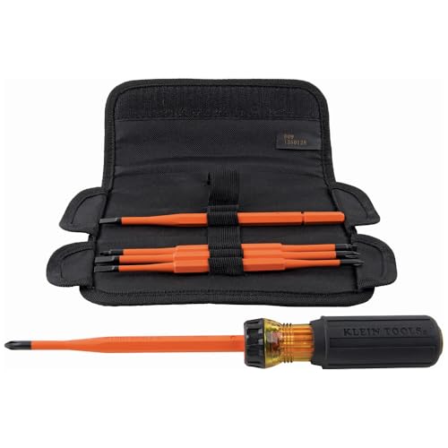 Klein Tools 32288 Insulated Screwdriver, 8-in-1 Screwdriver Set with Interchangeable Blades, 3 Phillips, 3 Slotted and 2 Square Tips - size: 8-in-1 Standard