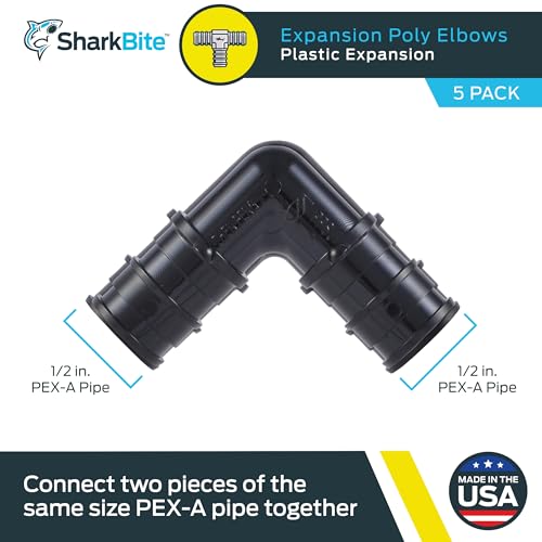 SharkBite 1/2 Inch Poly Expansion 90 Degree Coupling for PEX-A Pipe, Pack of 5, Plastic Plumbing Fittings, Plastic Elbow Coupling for PEX-A Tubing, UA248A5 - size: 1/2 in., 5 Pack