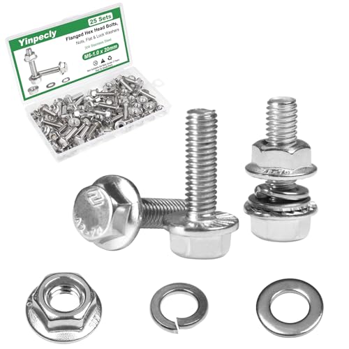 25 Sets M6-1.0 x 20mm Flanged Hex Head Bolts and Nuts Kits - size: M6-1.0 x 20mm