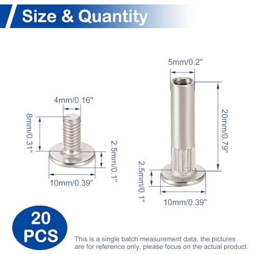 20 Sets Furniture Joint Connector Bolt & Cap Nuts Kits (20mm Sleeve) - size: M5 x 20mm