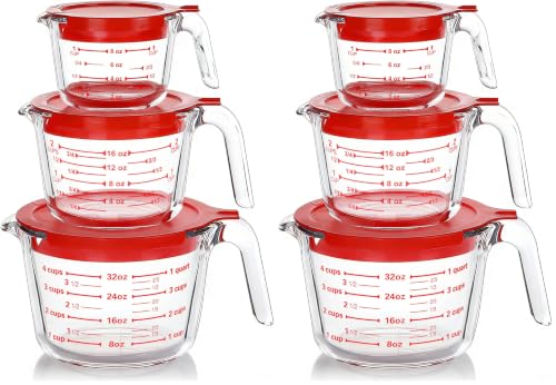 M MCIRCO 6 Pcs Glass Measuring Cups with Lids Set, 1-Cup, 2-Cup, 4-Cup Measuring Jugs with Handle, Nesting Liquid Measuring Cups for Kitchen (Pack of 2) - size: 1-Cup (Pack of 2)