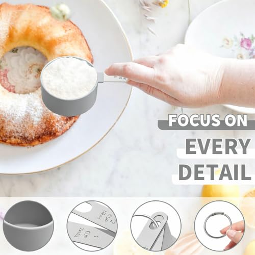 Measuring Cups Set Measuring Spoons Set, Nesting Measure Cups with Stainless Steel Handle, For Measuring Dry and Liquid Ingredients Small Teaspoon with Plastic Head (Grey) - color: Gray