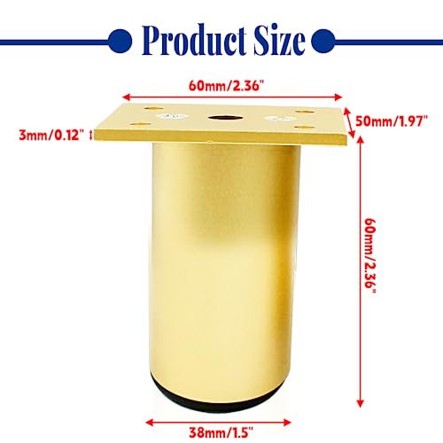 4-Pack Adjustable Aluminum Alloy Furniture Legs 2.36" Height Gold - color: Gold, size: 2.36 Inch
