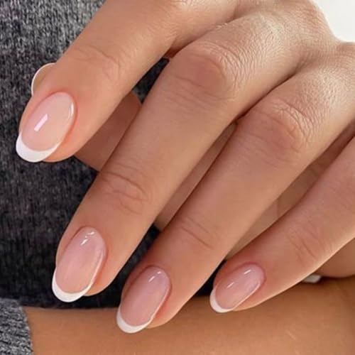 modelones French Tip Press On Nails, Short Oval Fake Nails Nails Press Ons