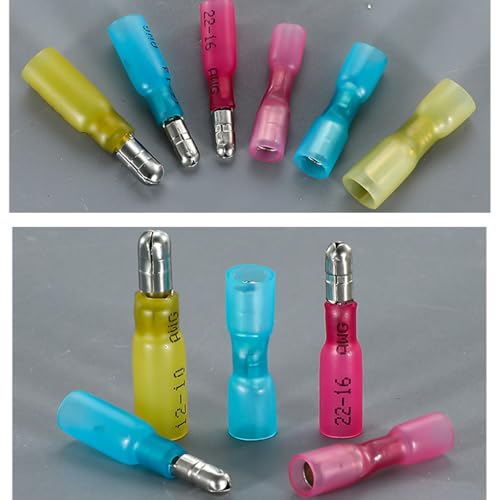 200PCS Heat Shrink Bullet Connectors, Bullet Terminals, Female and Male Crimp Connectors for Watercraft, Electronics, Automotive AWG12-10-Yellow - color: Yellow AWG12-10