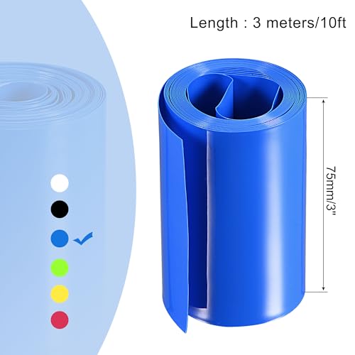 MECCANIXITY Battery Wrap PVC Heat Shrink Tubing 48mm Dia 75mm Flat 10 Feet(3meters) Blue Good Insulation for Battery Pack - color: Blue, size: 48mmx75mmx3m