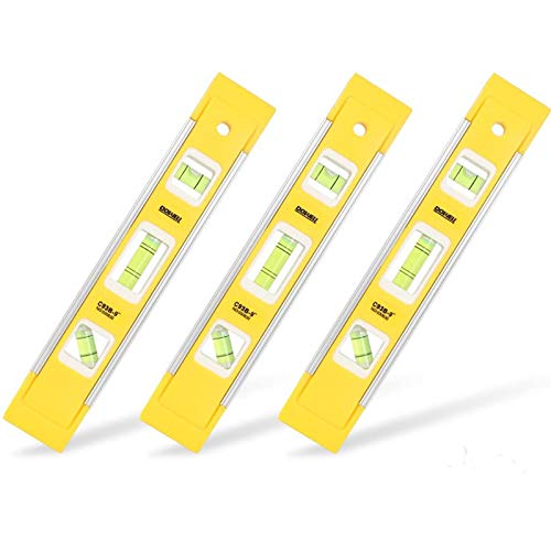 DOWELL 9 Inch Magnetic Box Level Torpedo Level(3PCS),3 Different Bubbles/45°/90°/180°Measuring Shock Resistant Torpedo Level - color: 3pcs-yellow