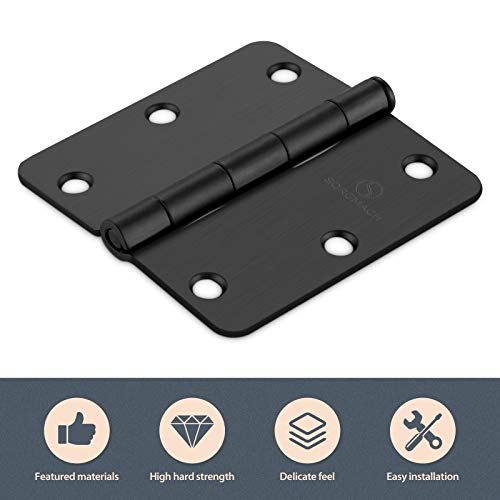 Door Hinges 3 1/2 Inch Matte Black 3.5 Inch Interior Hinges 1/4" Radius Iron Hinge 3 ½"x 3 ½" Door Hardware - 18 Pack - color: Matte Black-1/4" Radius