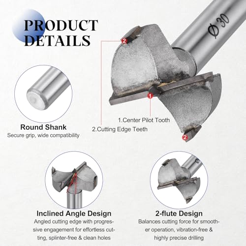 2pcs 30mm（1-3/16"） Forstner Drill Bit Carbide Tipped 2 Flute - size: 30mm（1-3/16"）