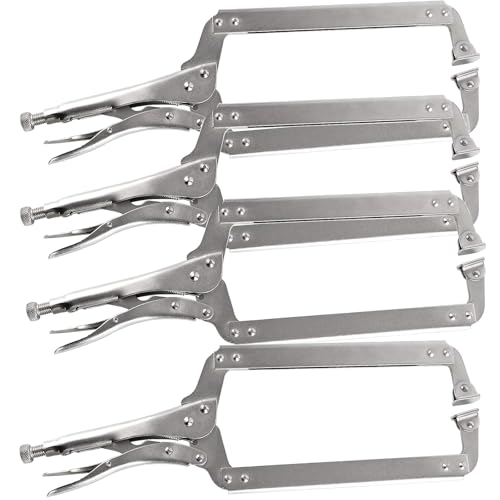 HOZEON 4 PCS 18 Inch C Clamp Welding Pliers with Swivel Pads, Heavy Duty Welding Clamp,Woodworking Clamps Set, Adjustable Nickel Plated C Pliers for Wood Working, Welding, Electrician Maintenance - size: 4 PCS 18 In