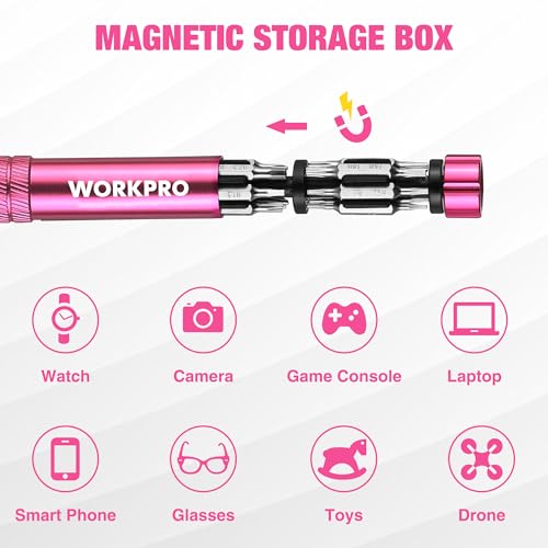 WORKPRO 24 in 1 Multi Bit Mini Screwdriver Set Magnetic, Pink - color: Pink
