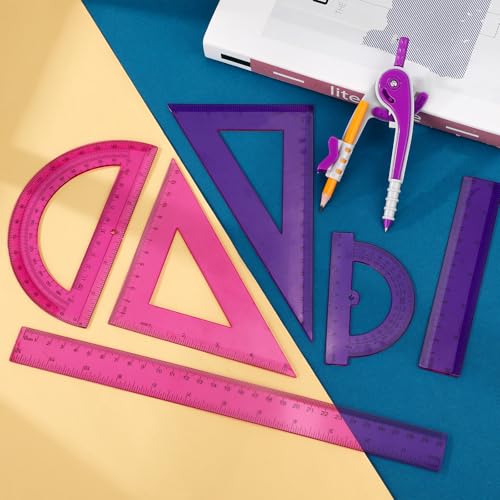Zonon 7 Pcs Geometry Math Set with Compass Protractor Rulers, Purple - color: Purple